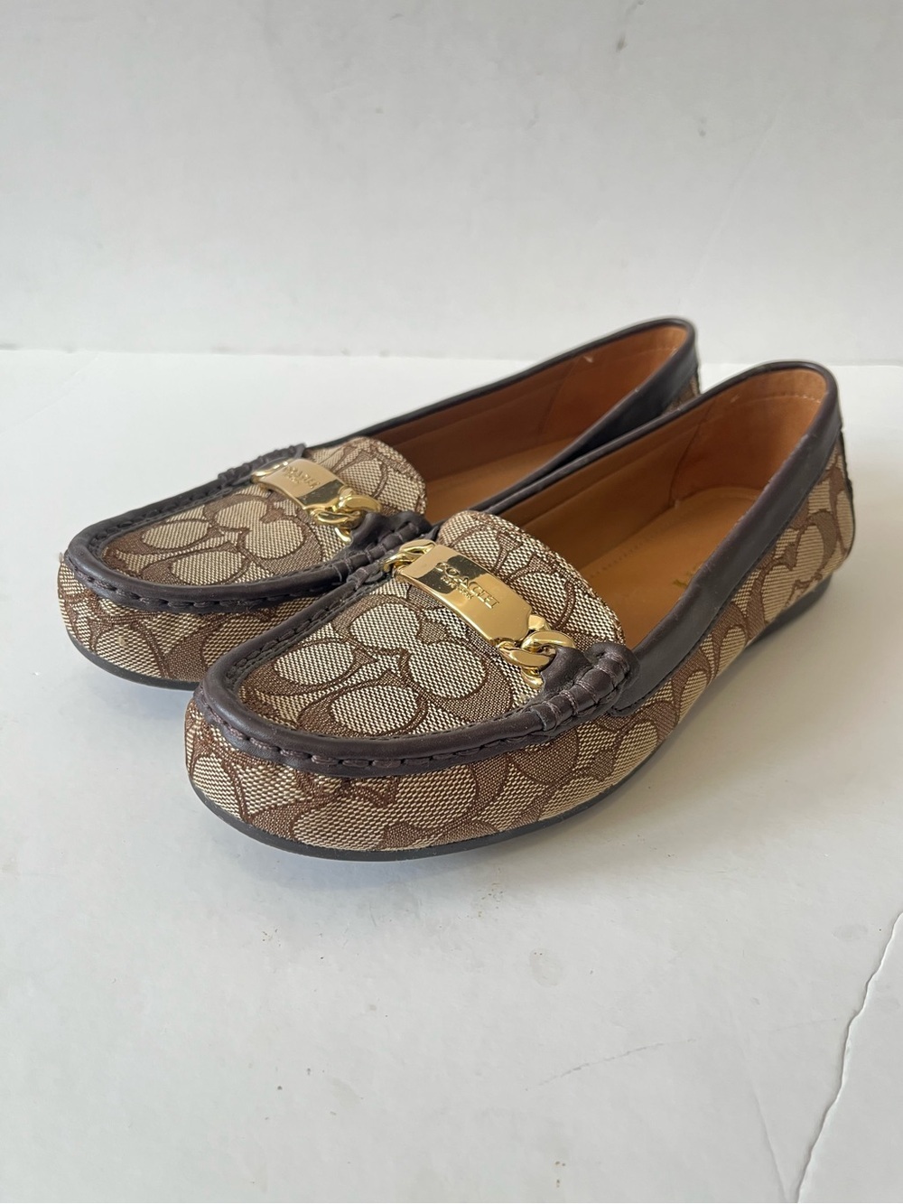 Coach Brown Signature Canvas Driving Loafers Size 7.5B